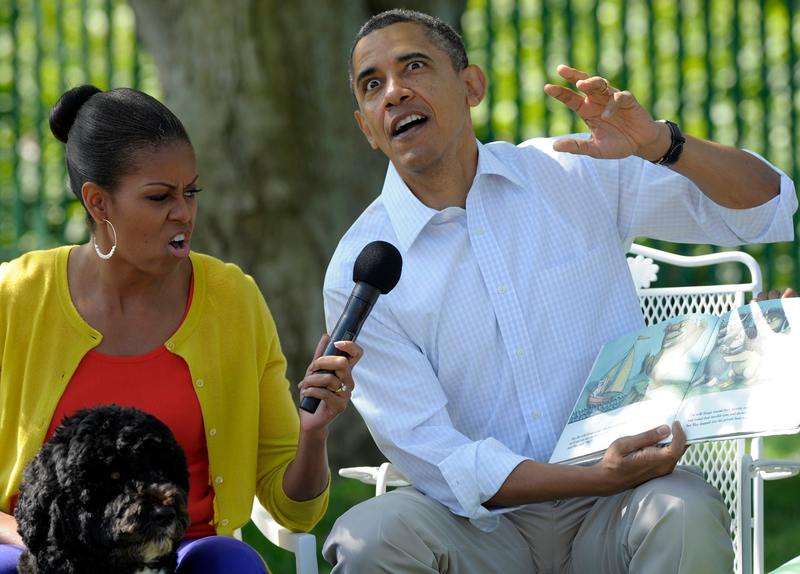 Michelle and Barack Obama reading a story at the White House during the Easter Egg Roll in April 2012 (AP Photo/Susan Walsh)